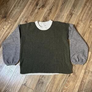 Madewell Colorblock Payton Size M Pullover Sweater Wool Angora Blend Green/Grey